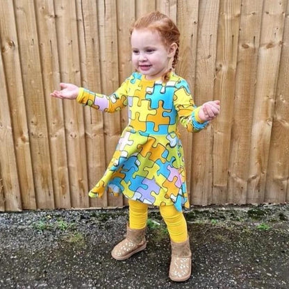 Long sleeve bell dress- puzzle: Size 18-24M