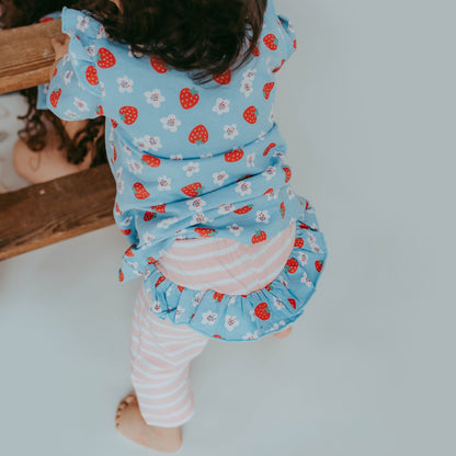 Strawberry stripe frill legging set: Size 3-6M