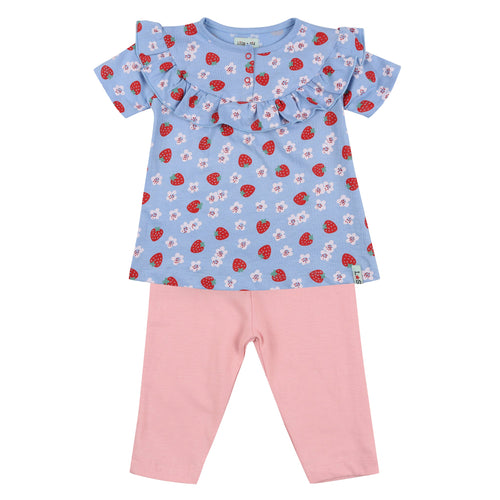 Strawberry stripe frill legging set: Size 3-6M
