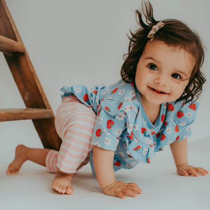 Strawberry stripe frill legging set: Size 3-6M